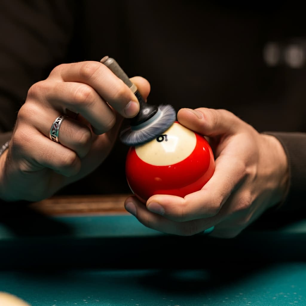 striped ball being polished and cleaned