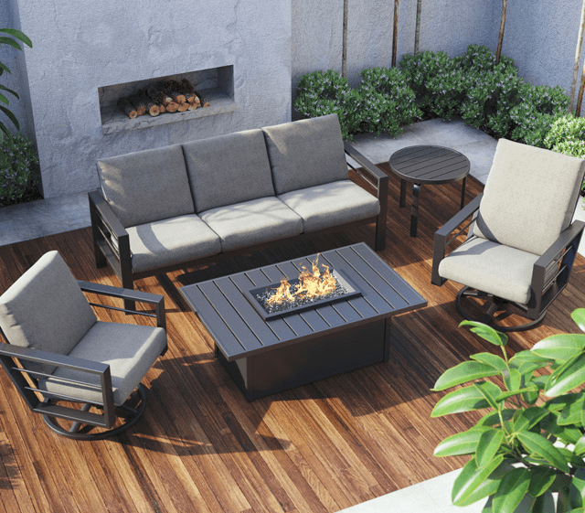 fire table seating arrangement idea for an outdoor patio area