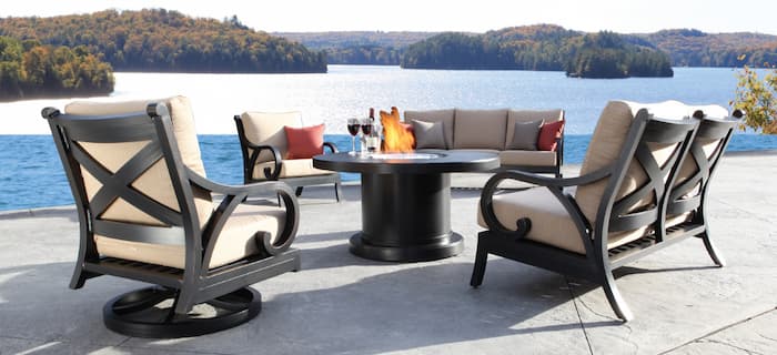 Cast aluminum patio set with swivel chair