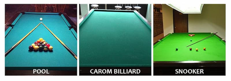 Difference between a pool table, carom billiards table and snooker table