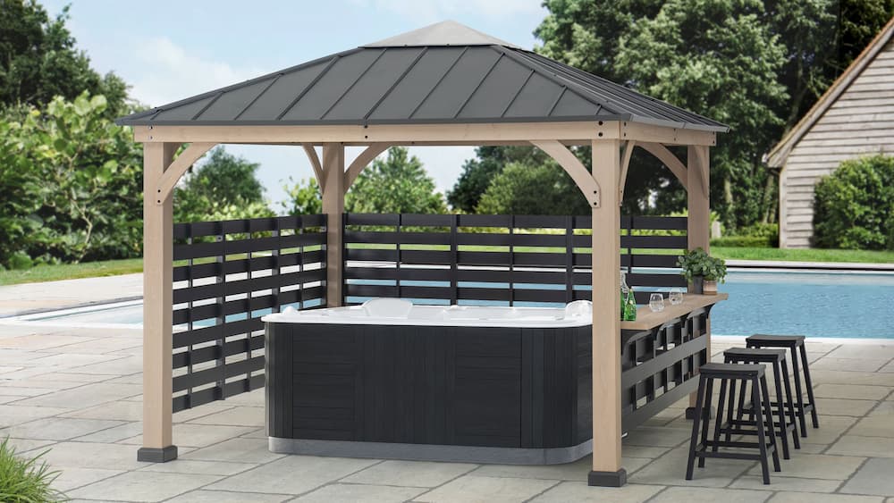 Hot tub with a gazebo cover