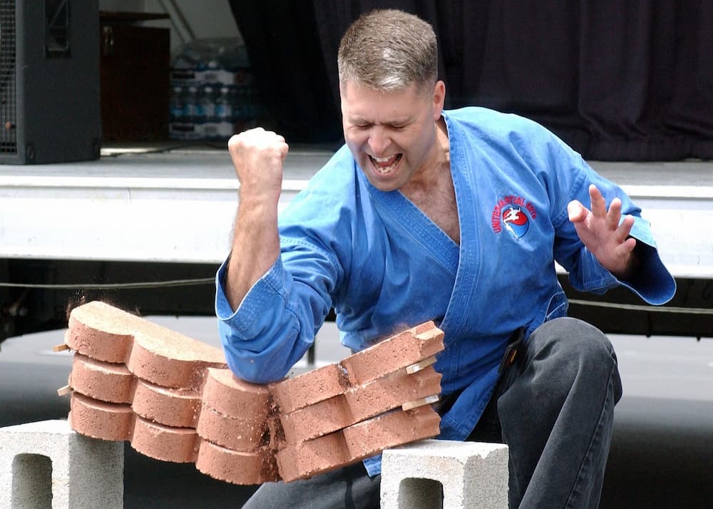 example of pavers for your hot tub being broken by karate guy
