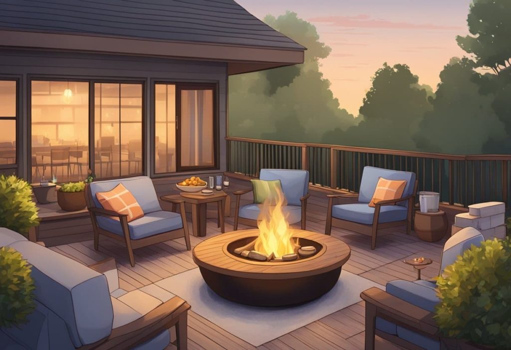 back yard patio furniture surrounding the open flame