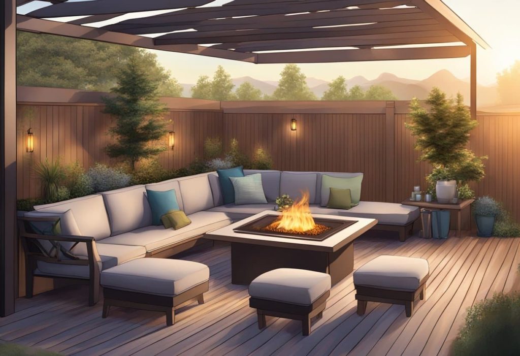 pergola over sectional and table of fire